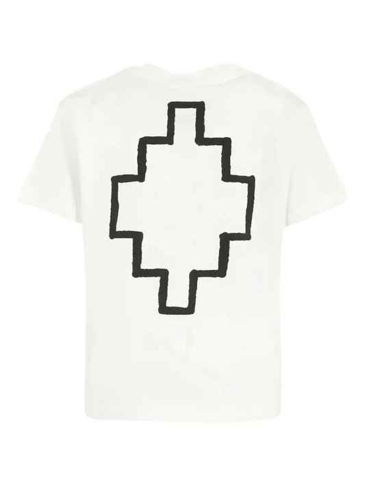 T - SHIRT BIANCA CON LOGO SUL DAVANTI NERO MARCELO BURLON - Angel Luxury