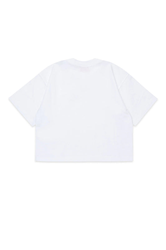 T - SHIRT BIANCA CROPPED CON LOGO NERO DIESEL - Angel Luxury