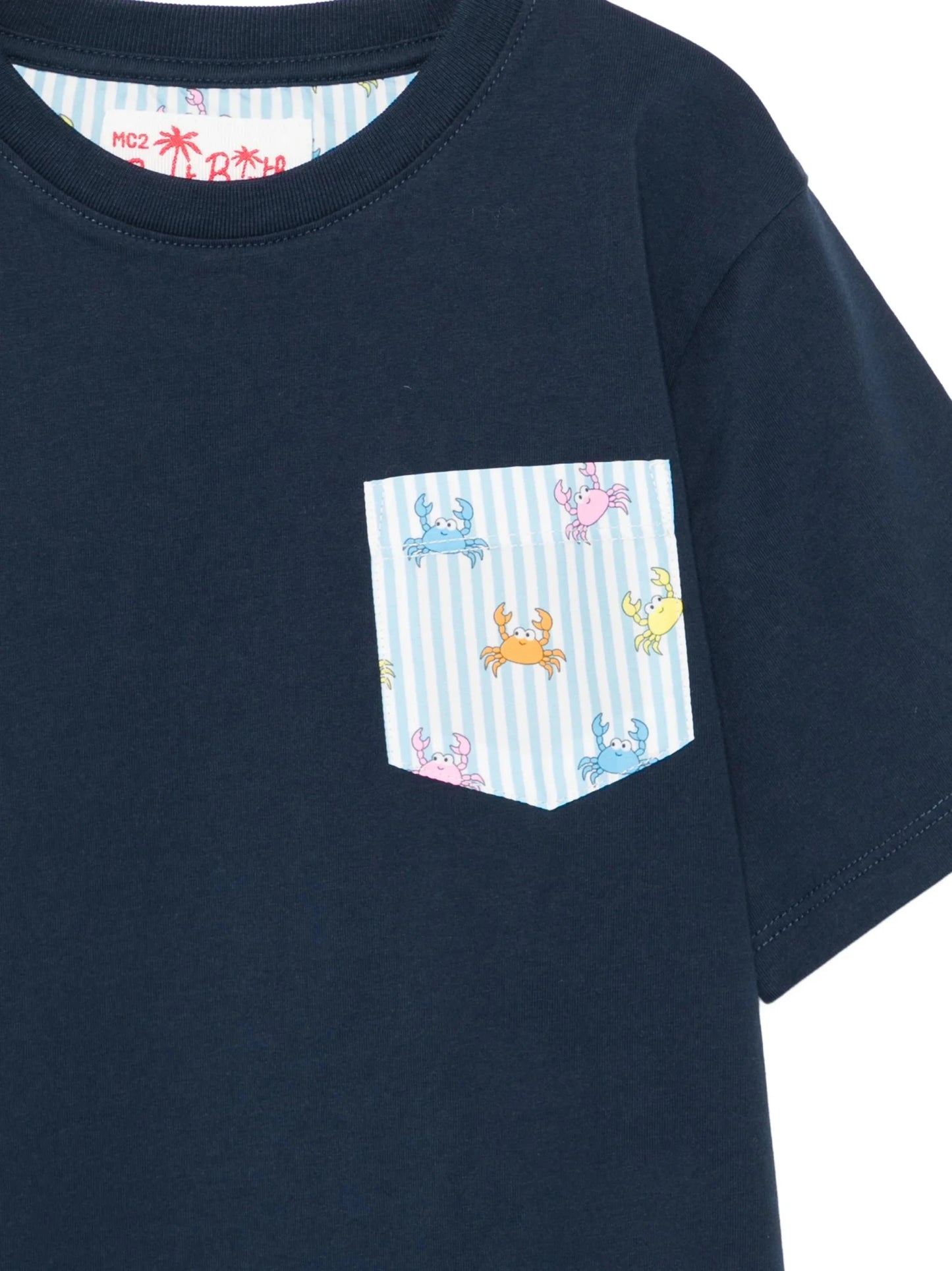 T - SHIRT BLU CON TASCHINO A RIGHE CON GRANGHI COLORATI MC2 SAINT BARTH - Angel Luxury