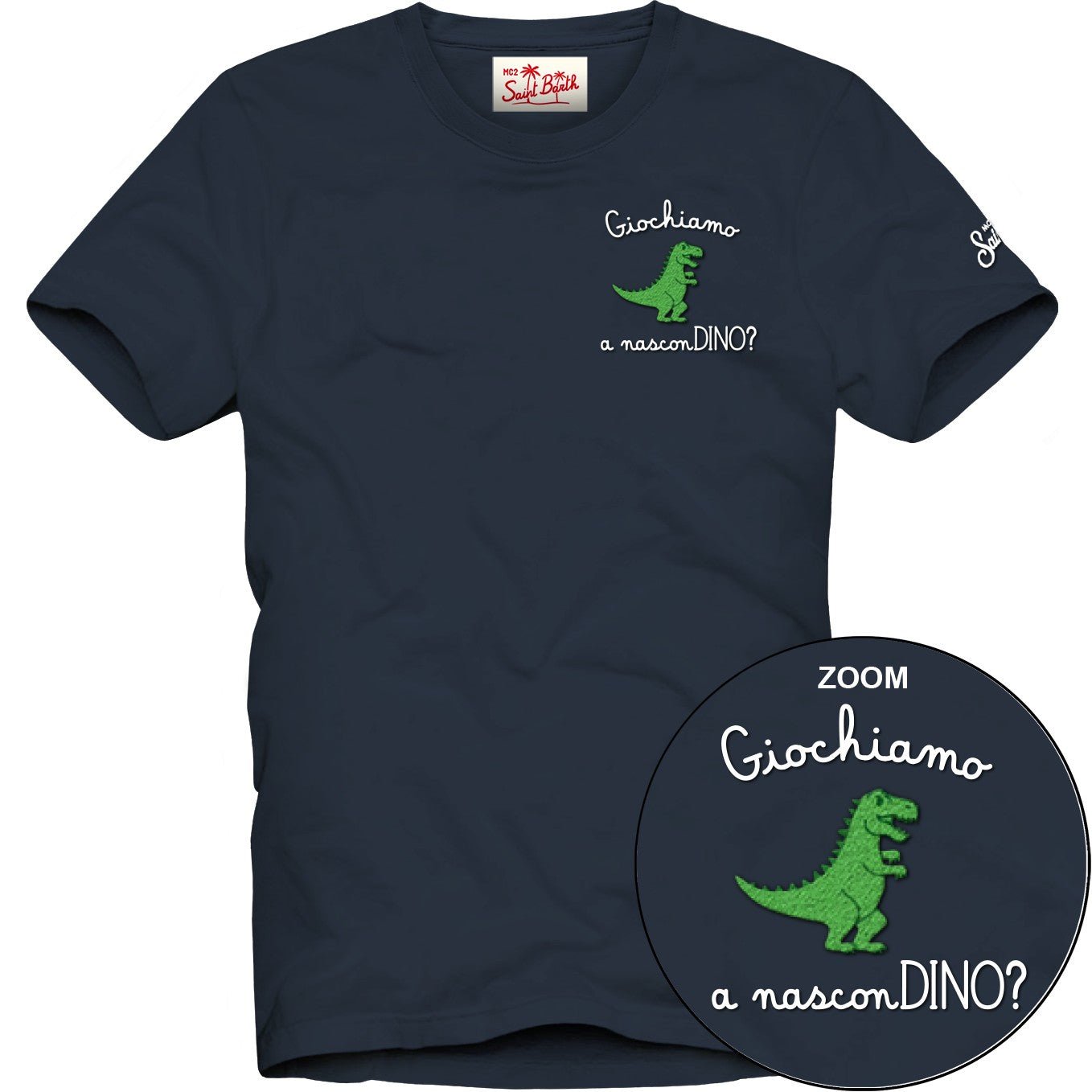 T - SHIRT BLU SCURO CON DINOSAURO VERDE MC2 SAINT BARTH - Angel Luxury