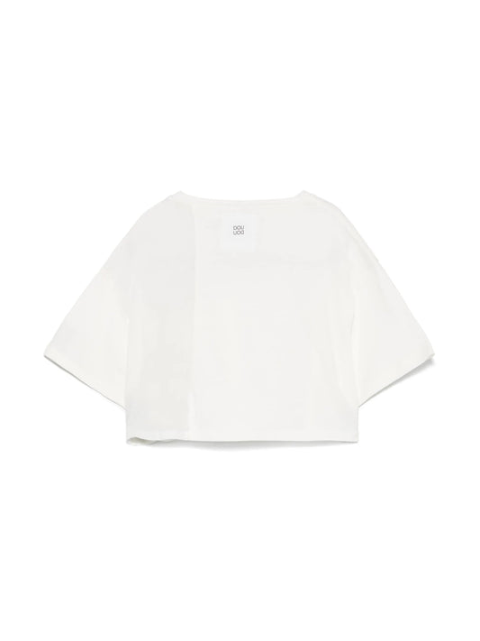 T - SHIRT CROP BIANCA CON TASCHINO DOUUOD - Angel Luxury
