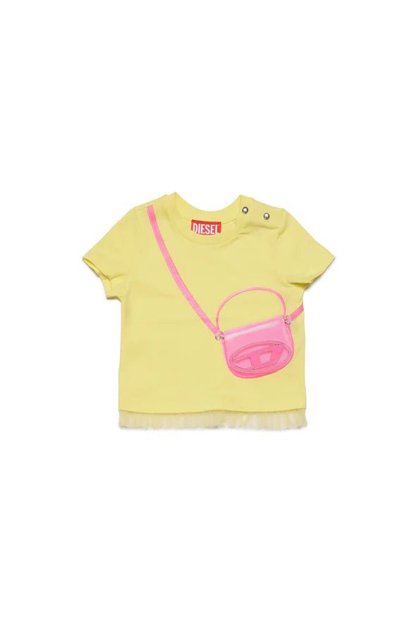 T - SHIRT GIALLA CON STAMPA A BORSA DIESEL - Angel Luxury
