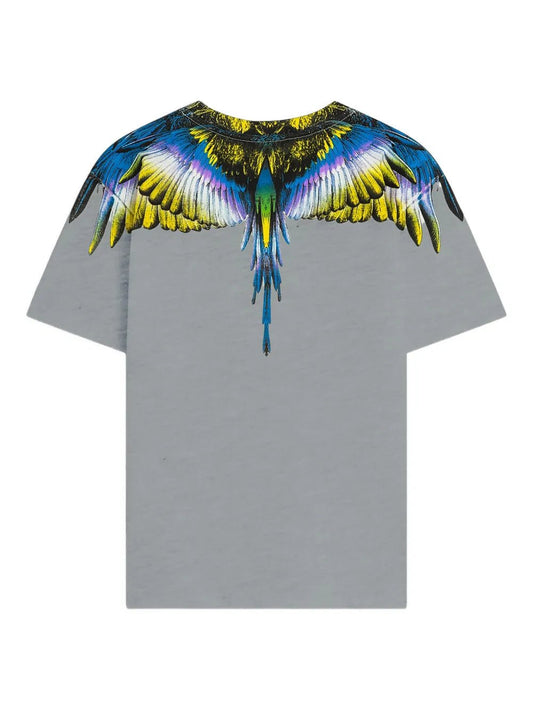 T - SHIRT GRIGIA CON ALI MULTICOLOR MARCELO BURLON - Angel Luxury