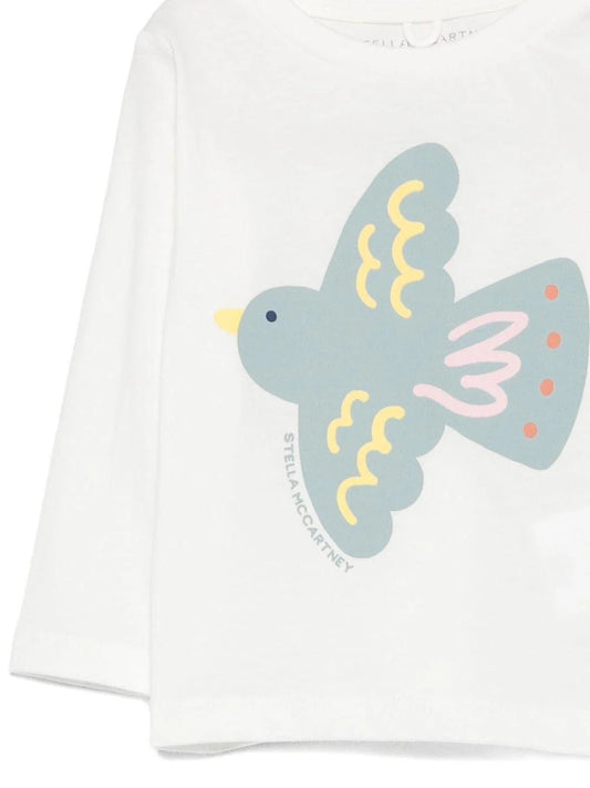 T - SHIRT MANICA LUNGA BIANCA CON STAMPA UCCELLO STELLA MCCARTNEY - Angel Luxury