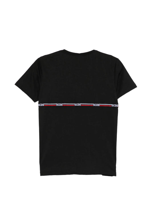 T - SHIRT NERA CON BANDA IN LOGO GCDS - Angel Luxury