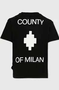 T - SHIRT NERA CON LOGO BIANCO SUL RETRO MARCELO BURLON - Angel Luxury