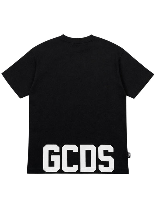 T - SHIRT NERA CON LOGO SUL DAVANTI E SUL RETRO BIANCO GCDS - Angel Luxury