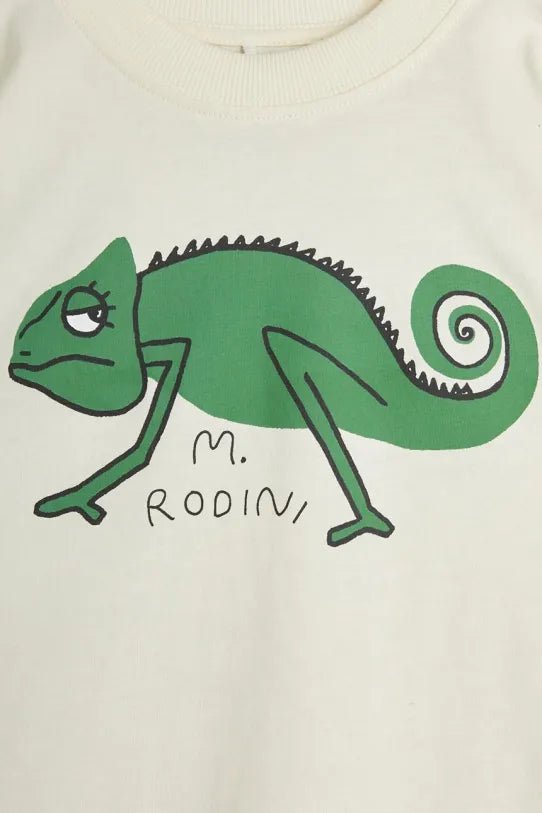 T - SHIRT PANNA CON CAMALEONTE VERDE MINI RODINI - Angel Luxury