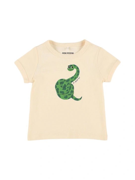 T - SHIRT PANNA CON SERPENTE VERDE MINI RODINI - Angel Luxury