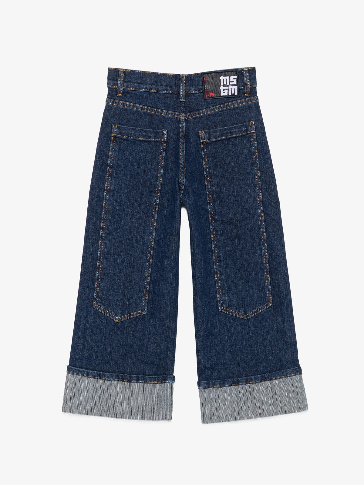 JEANS BLU CON RISVOLTO LOGO IN RICAMO ROSSO MSGM