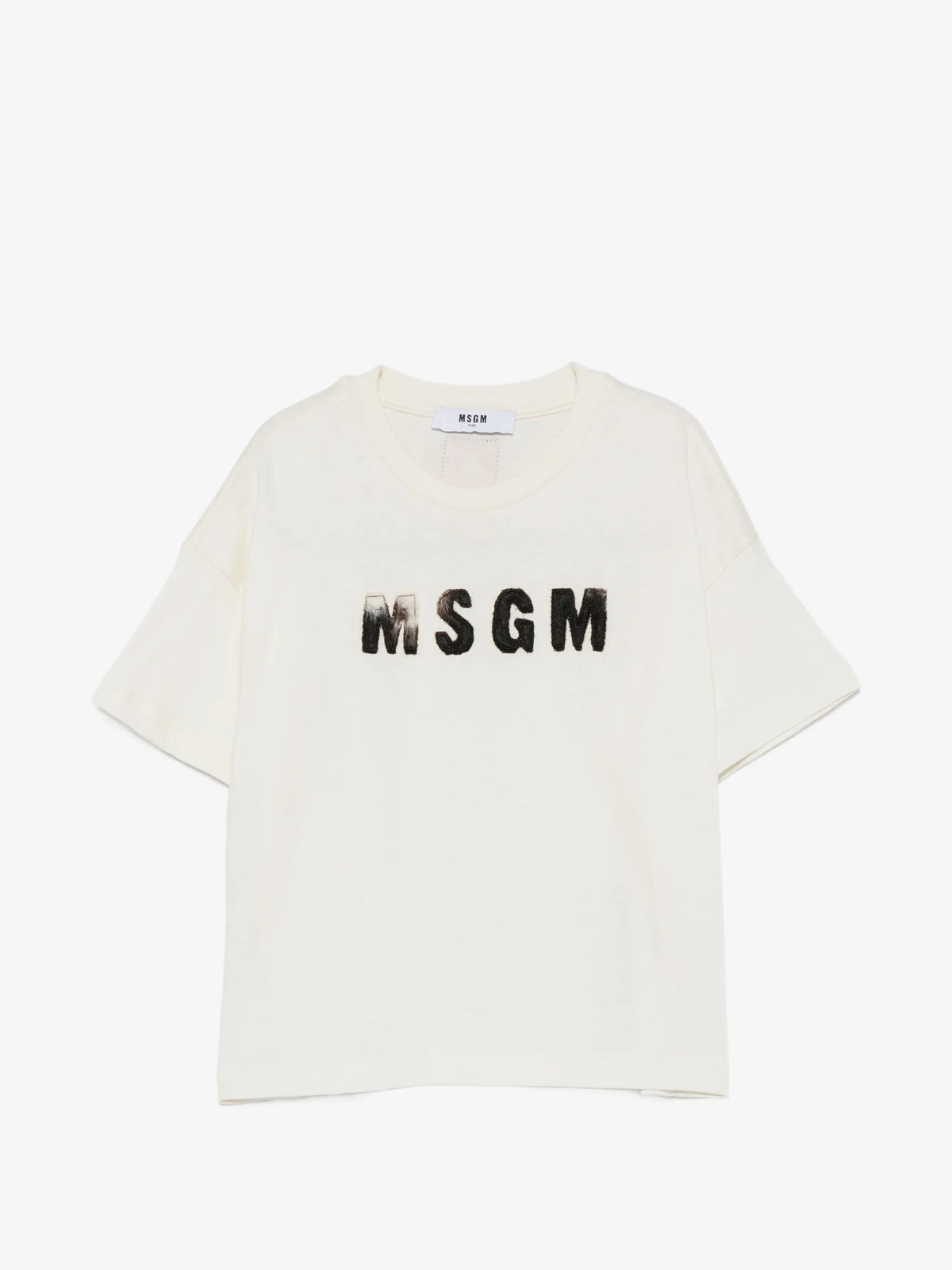 T-SHIRT CREMA CON LOGO IN TESSUTO CAVALLINO MSGM