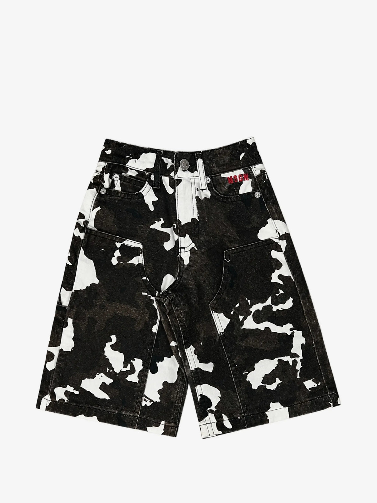 BERMUDA CON STAMPA MUCCATA LOGO RICAMATO ROSSO MSGM