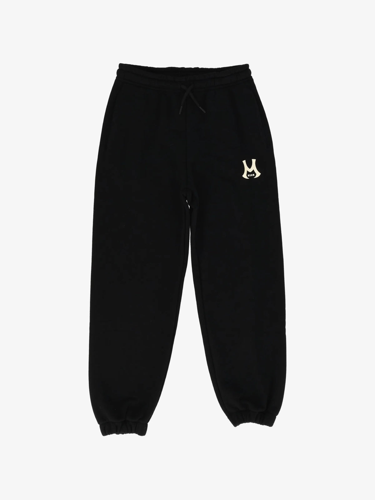 PANTALONE JERSEY NERO CON LOGO CREMA MSGM
