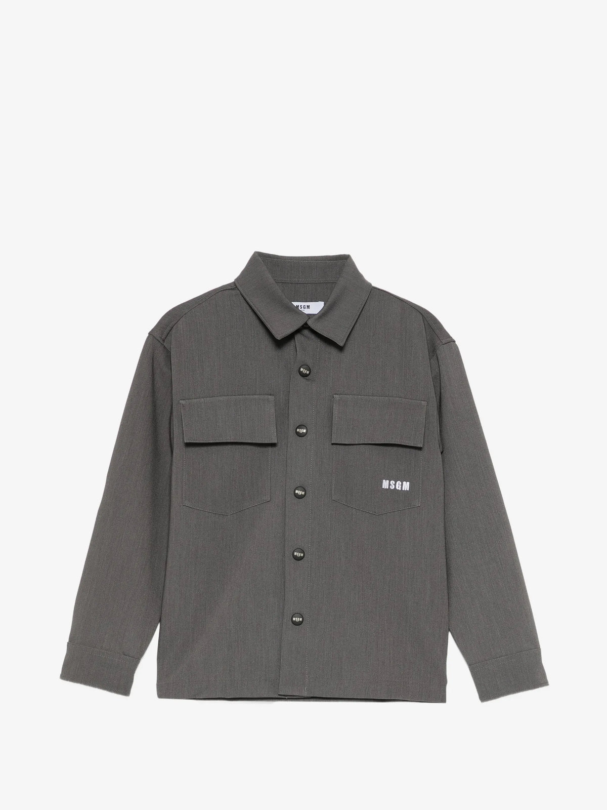 CAMICIA GRIGIA CON TASCHE SUL DAVANTI BOTTONI NERI LOGATI MSGM