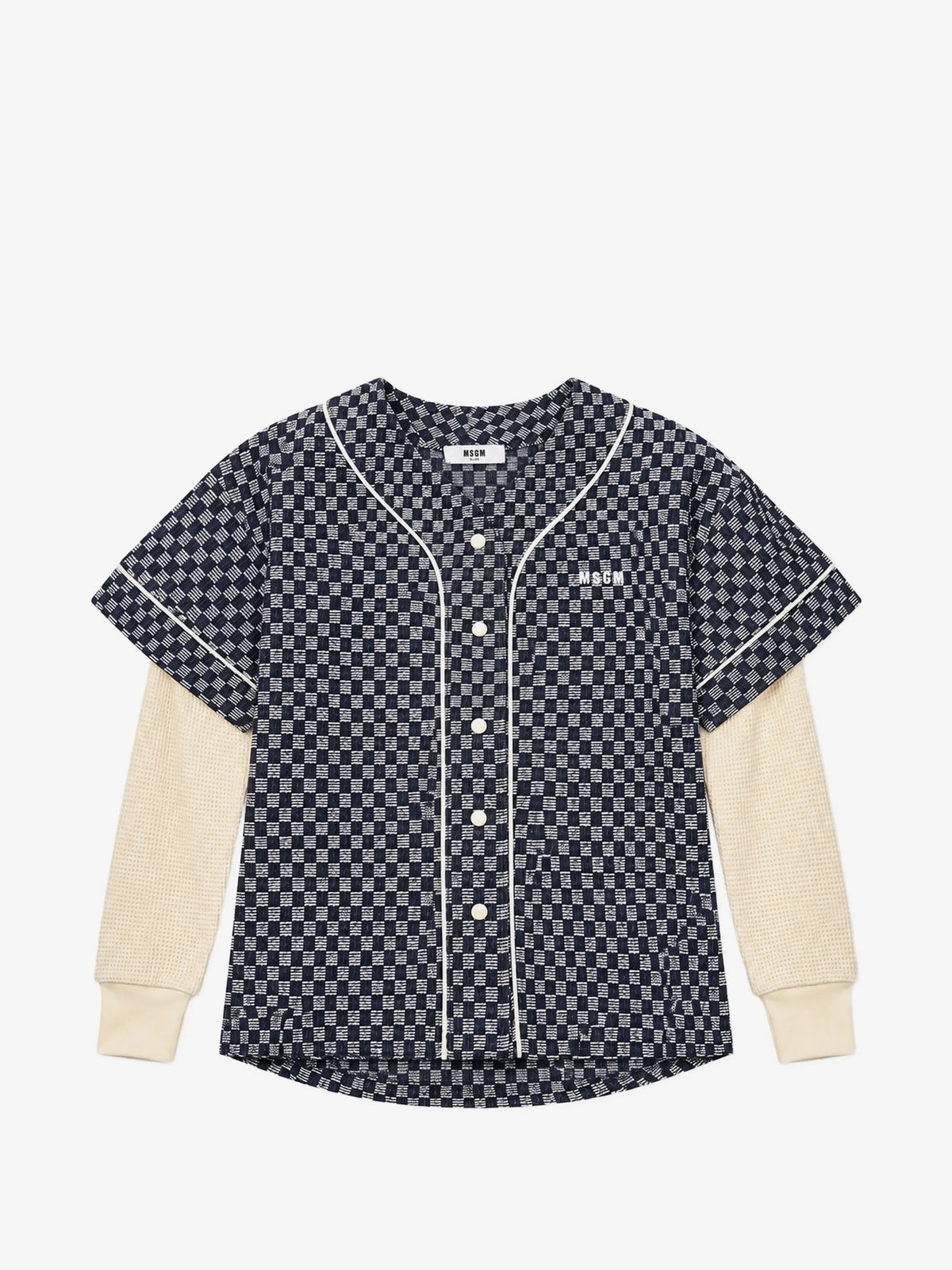FELPA CON CIAPPE A QUADRETTI BLU CON MANICA IN CREMA LOGO IN RICAMO MSGM