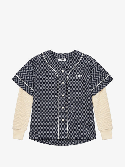 FELPA CON CIAPPE A QUADRETTI BLU CON MANICA IN CREMA LOGO IN RICAMO MSGM