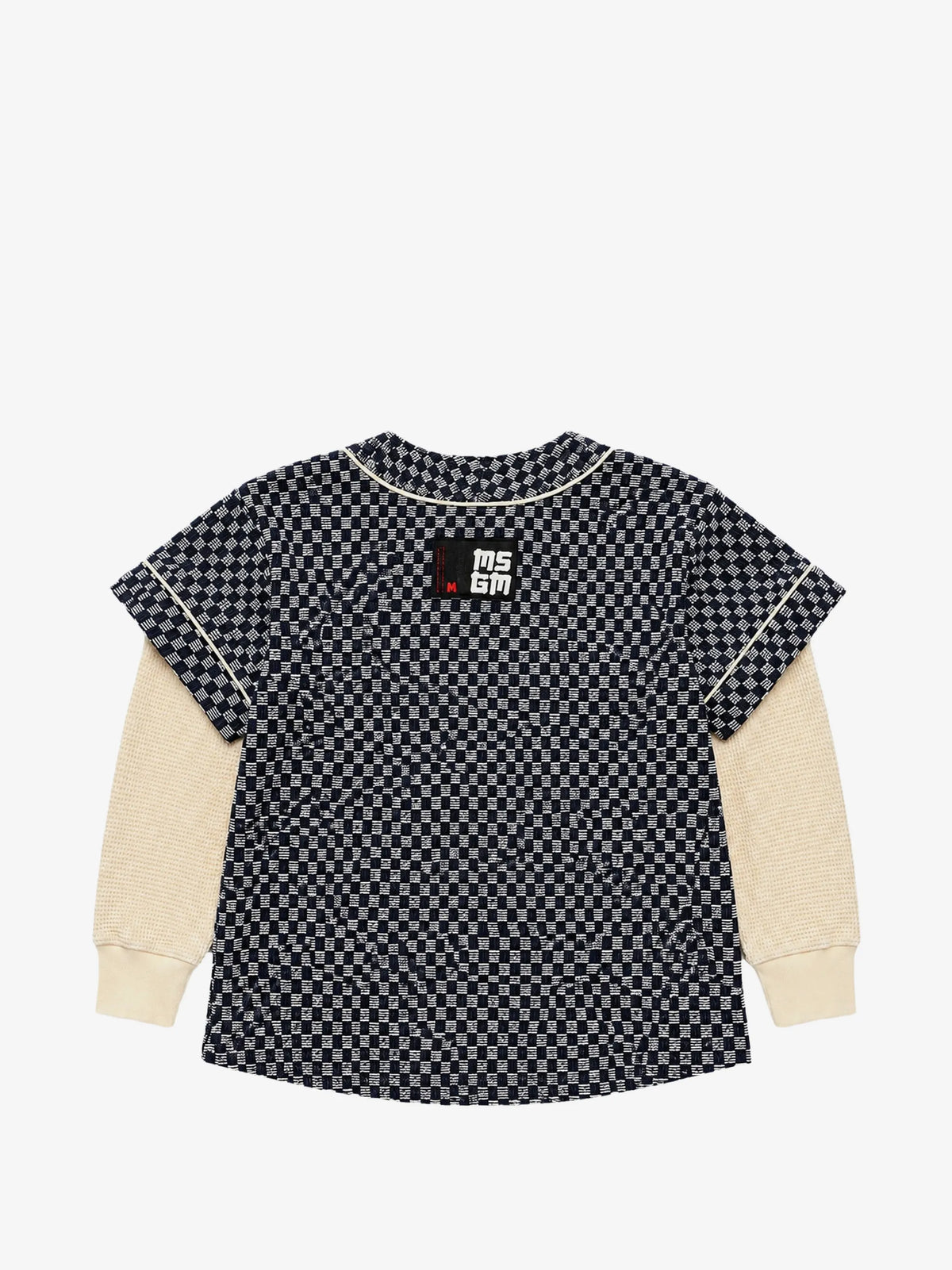 FELPA CON CIAPPE A QUADRETTI BLU CON MANICA IN CREMA LOGO IN RICAMO MSGM