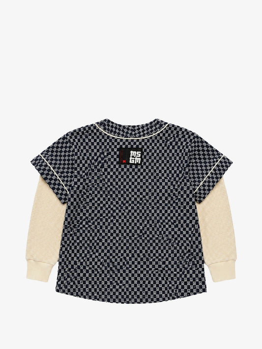 FELPA CON CIAPPE A QUADRETTI BLU CON MANICA IN CREMA LOGO IN RICAMO MSGM