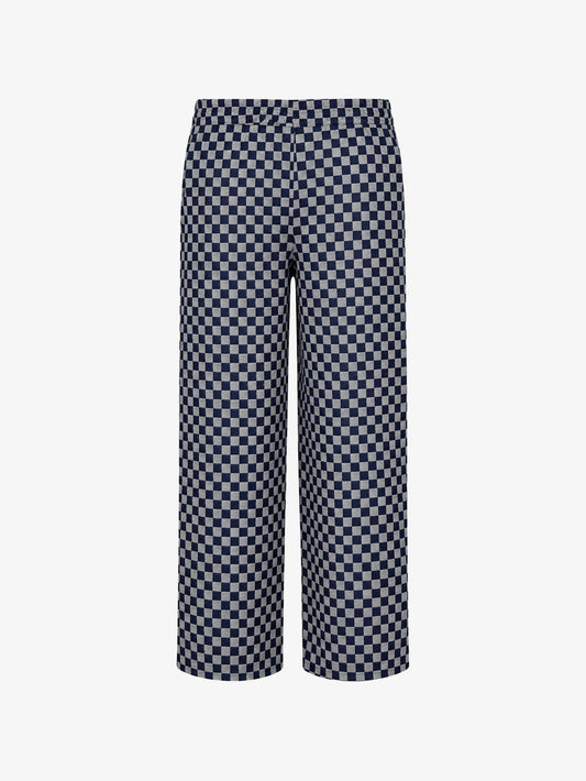 PANTALONE A QUADRETTI BLU CON LOGO IN RICAMO MSGM