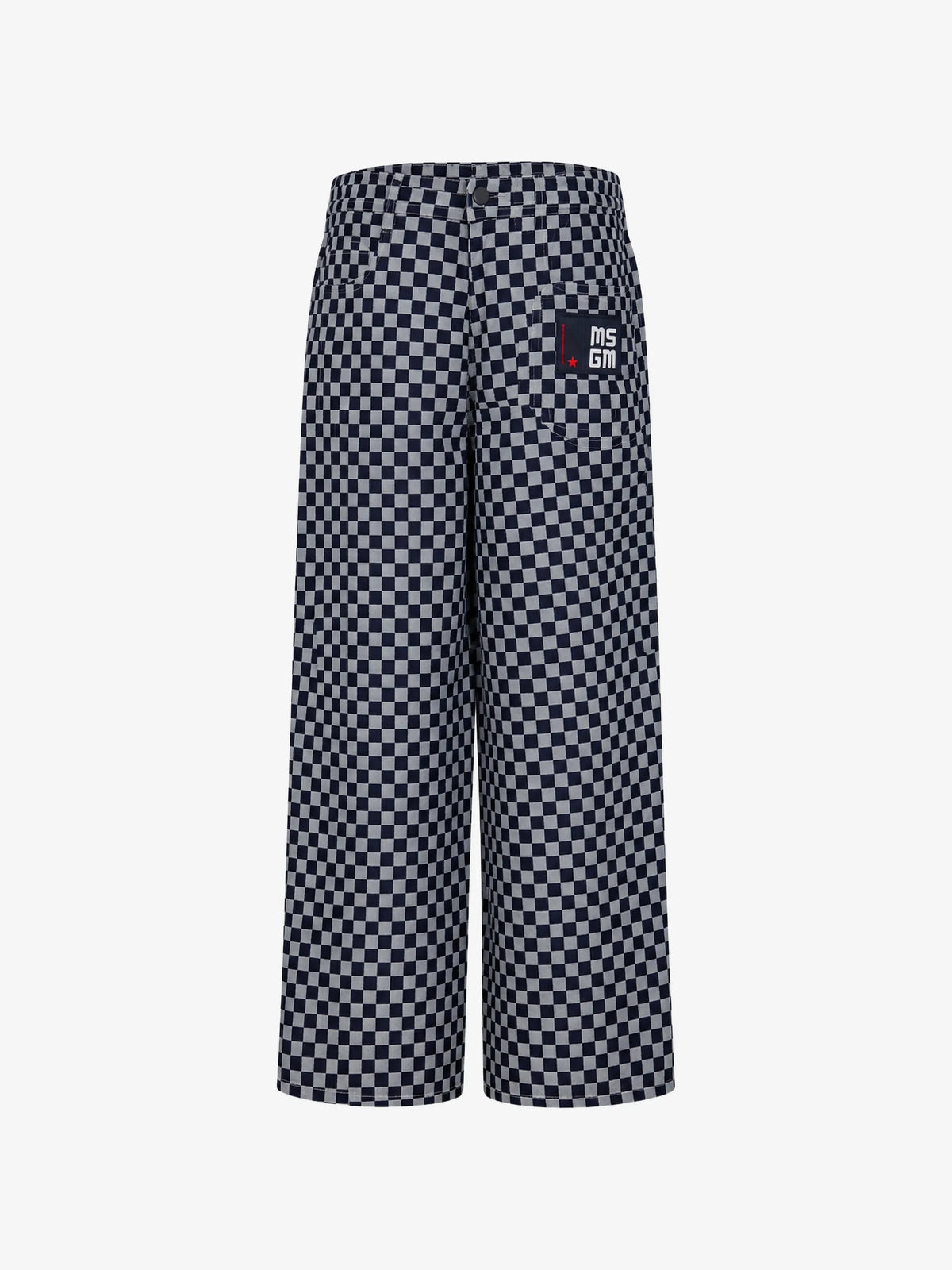 PANTALONE A QUADRETTI BLU CON LOGO IN RICAMO MSGM