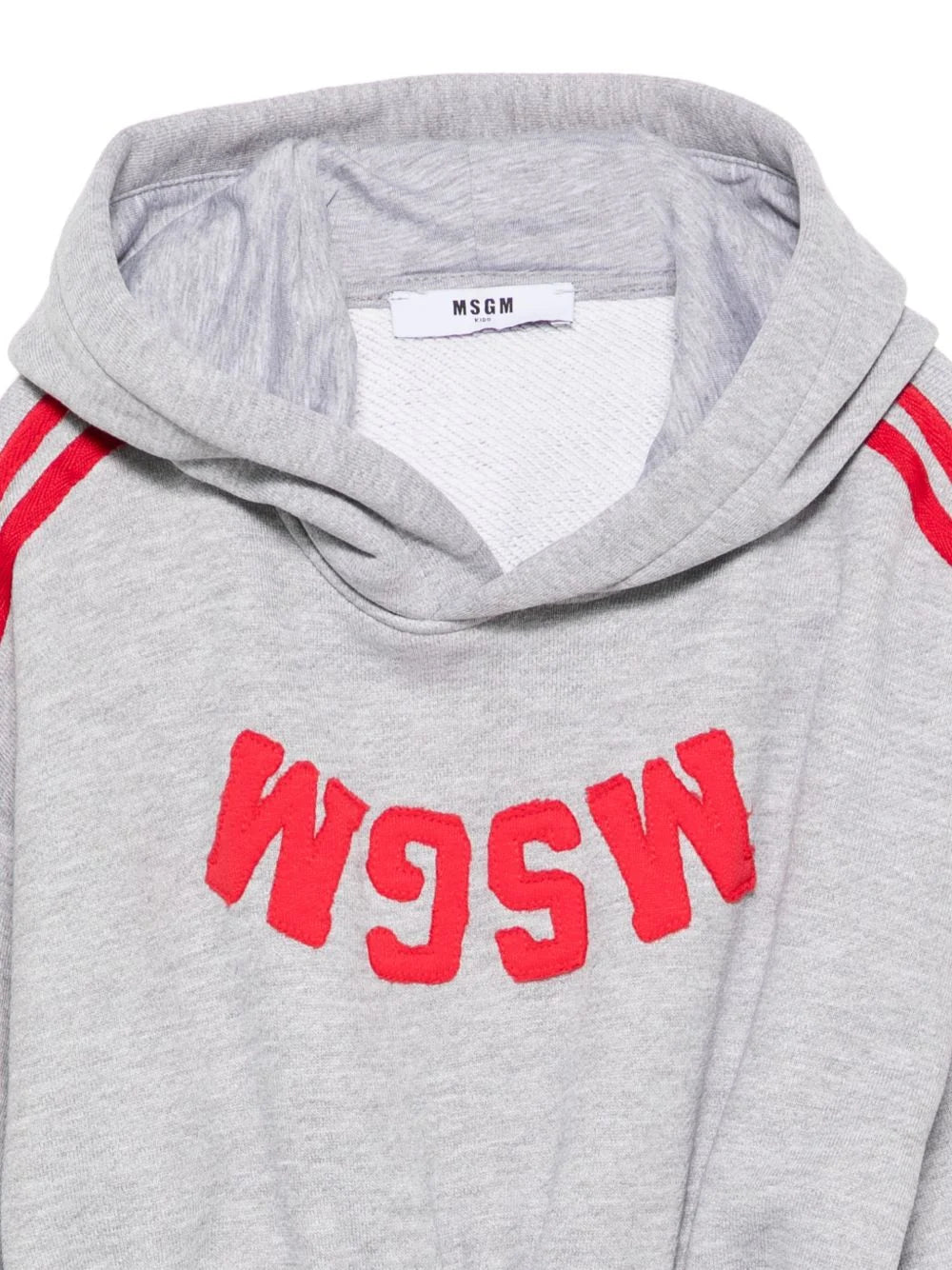 FELPA GRIGIA E BANDE LATERALI E LOGO ROSSO MSGM