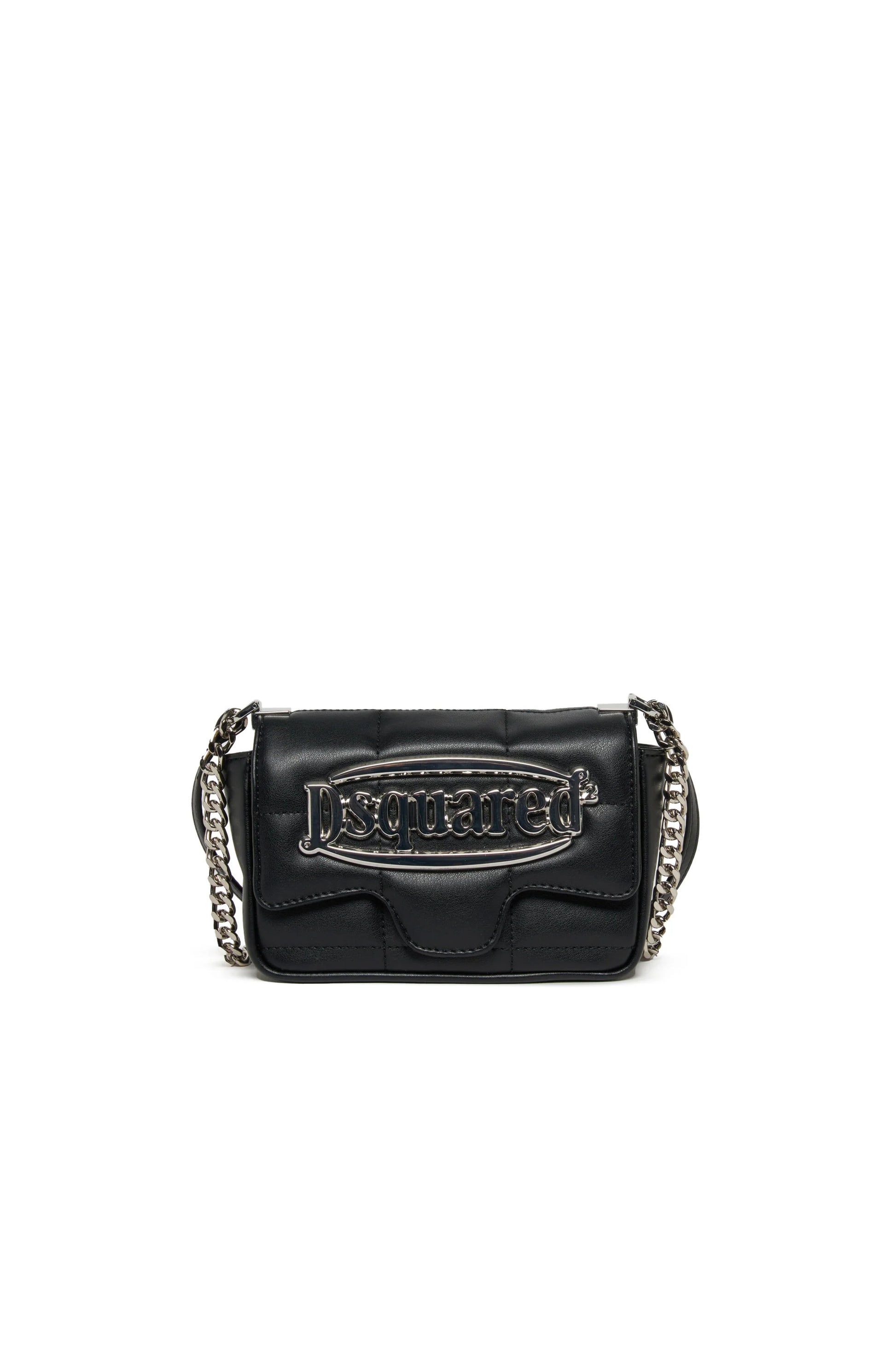 BORSA NERA TRAPUNTATA CON LOGO ARGENTO DSQUARED2