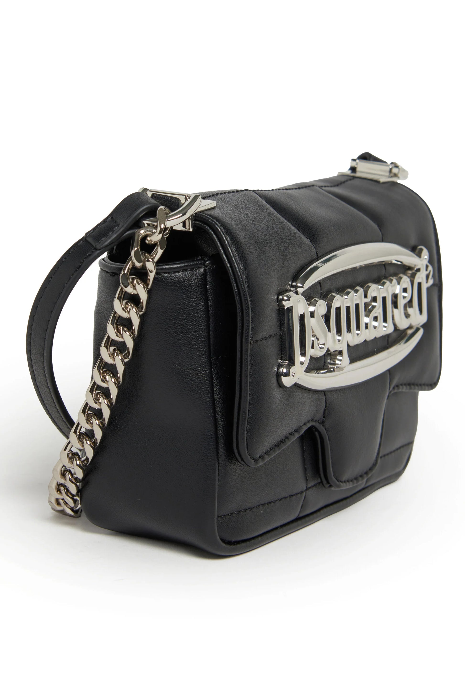 BORSA NERA TRAPUNTATA CON LOGO ARGENTO DSQUARED2