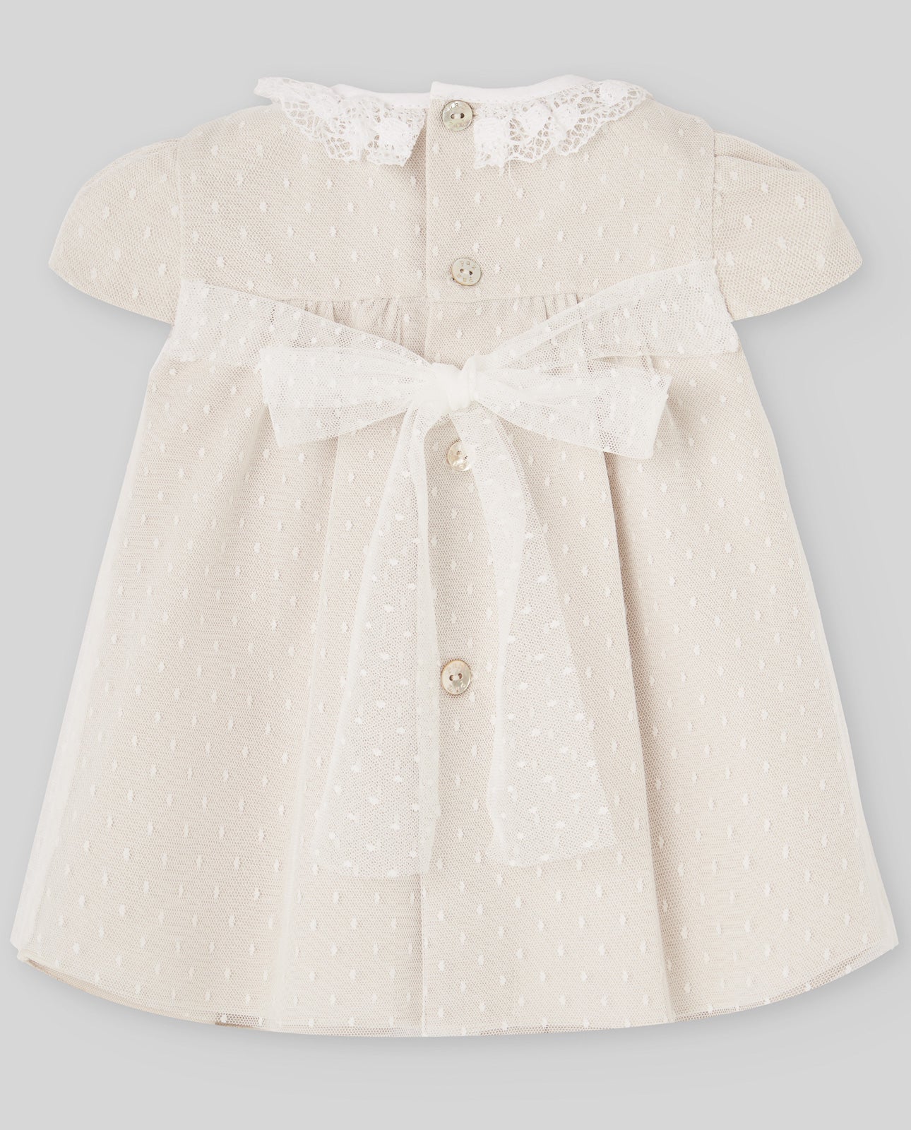 ABITO BEIGE CON FIOCCO SUL RETRO NEONATA PAZ RODRIGUEZ - Angel Luxury