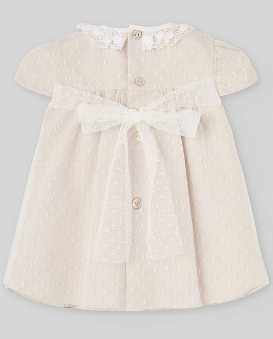 ABITO BEIGE CON FIOCCO SUL RETRO NEONATA PAZ RODRIGUEZ - Angel Luxury