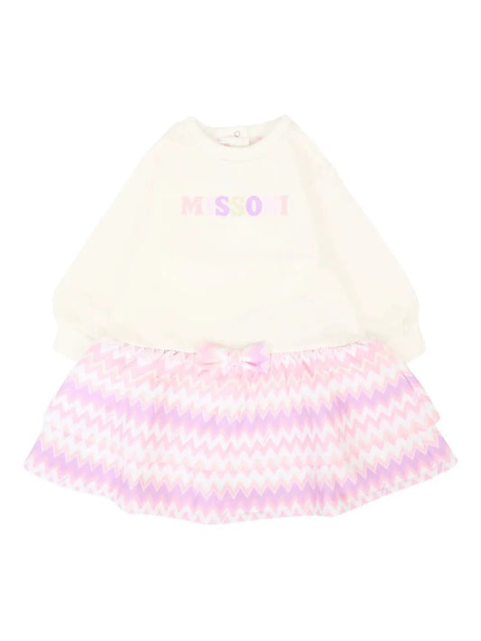ABITO BIANCO CON FANTASIA ZIG ZAG ROSA - LILLA MISSONI - Angel Luxury