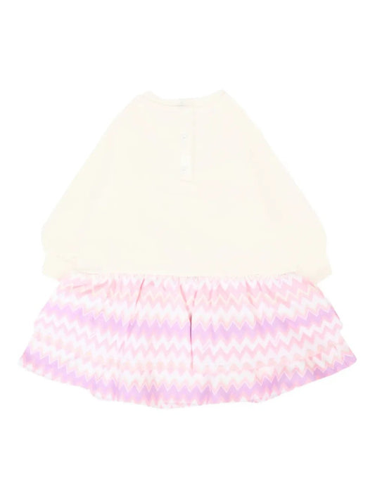 ABITO BIANCO CON FANTASIA ZIG ZAG ROSA - LILLA MISSONI - Angel Luxury