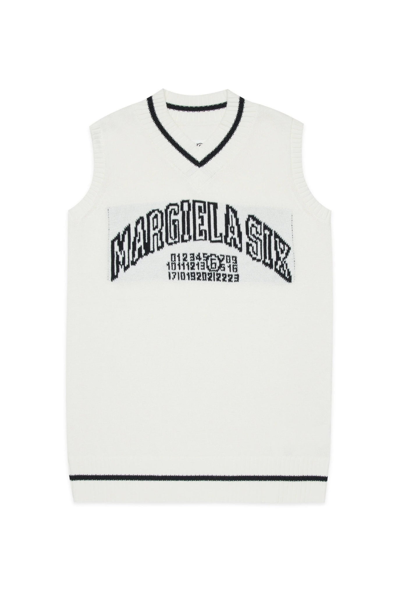 ABITO BIANCO CON SCOLLO A V CON LOGO NERO MAISON MARGIELA - Angel Luxury