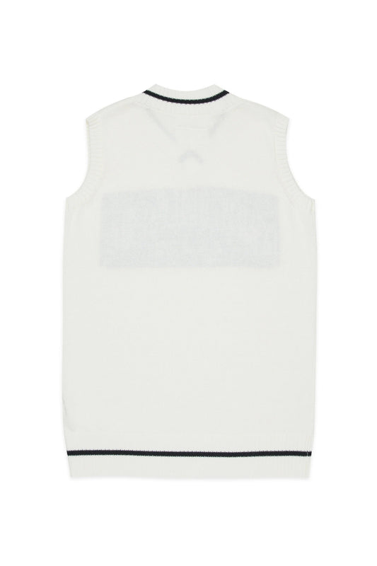 ABITO BIANCO CON SCOLLO A V CON LOGO NERO MAISON MARGIELA - Angel Luxury