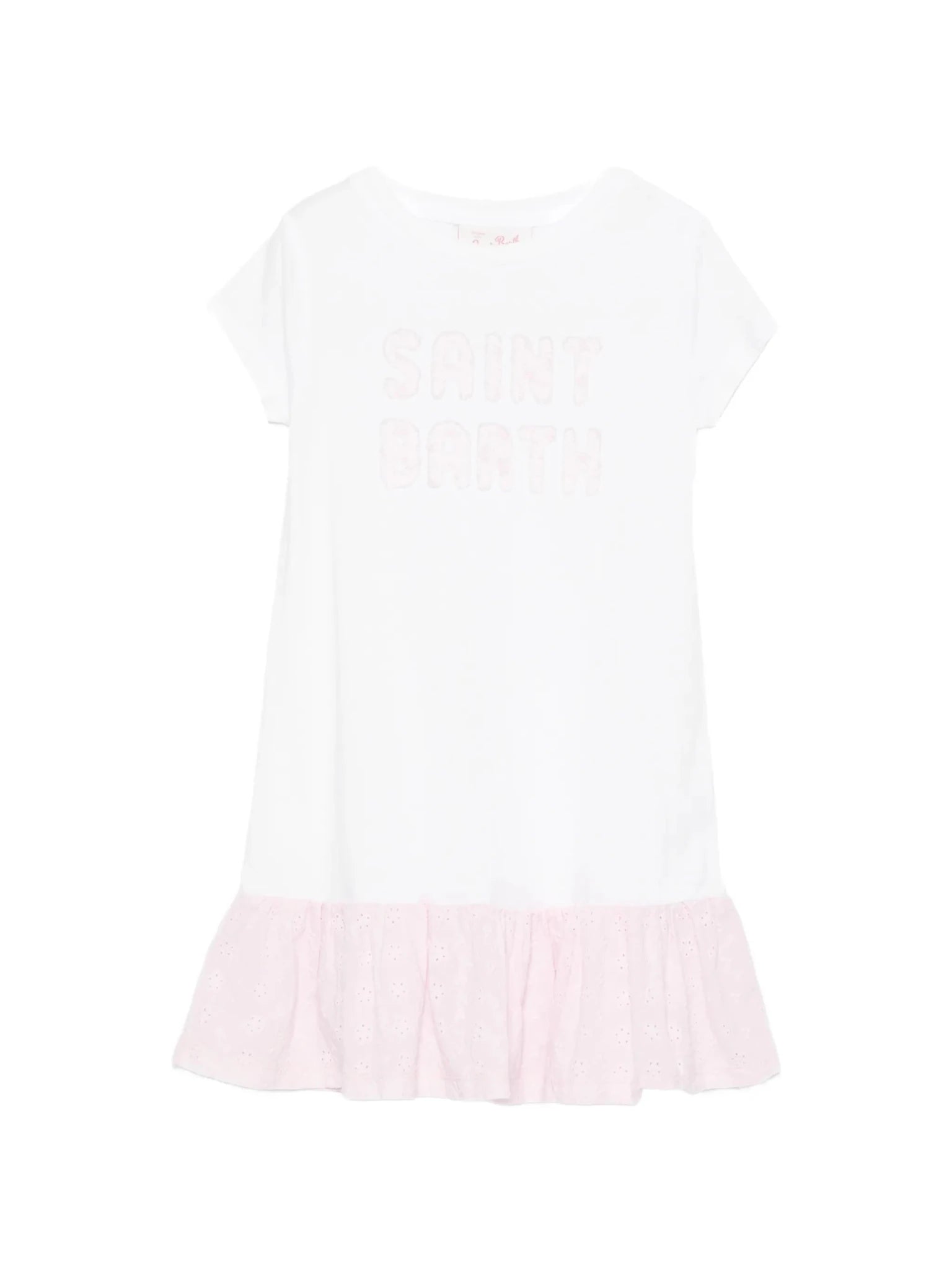 ABITO BIANCO CON VOLANT E LOGO ROSA MC2 SAINT BARTH - Angel Luxury
