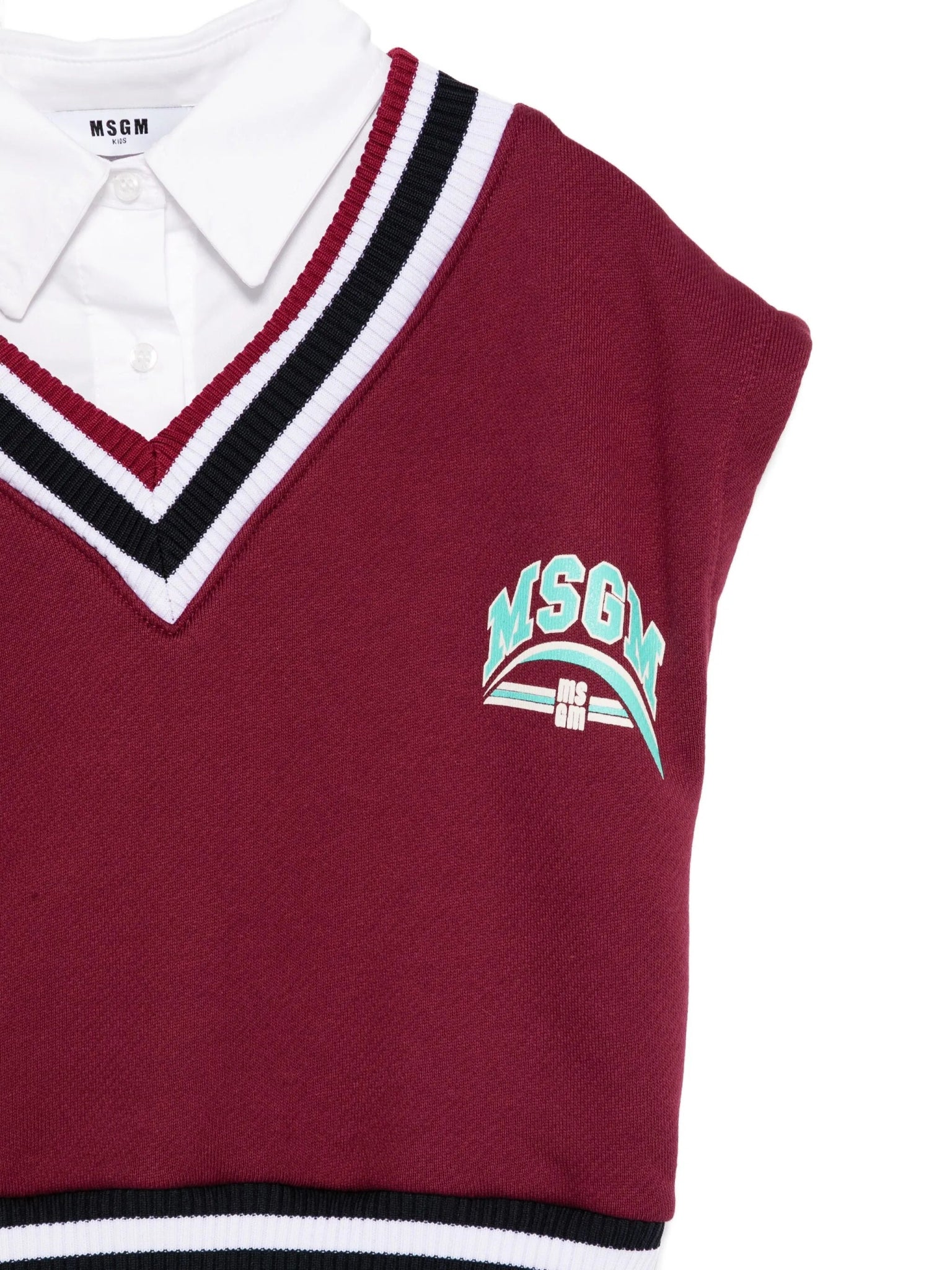 ABITO CAMICIA CON GILET SCOLLO A V BORDEAUX CON LOGO MSGM - Angel Luxury