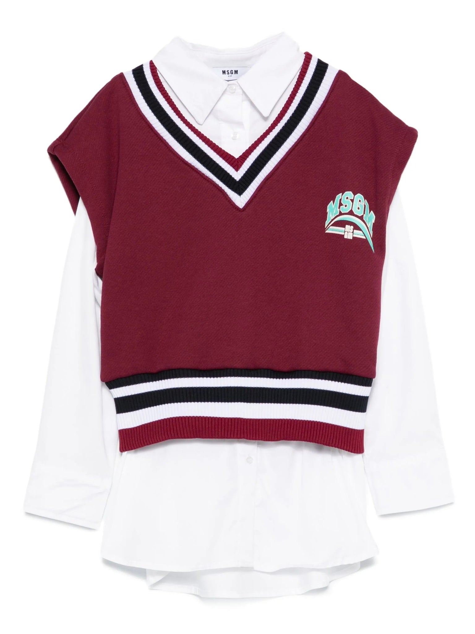 ABITO CAMICIA CON GILET SCOLLO A V BORDEAUX CON LOGO MSGM - Angel Luxury