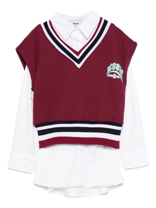 ABITO CAMICIA CON GILET SCOLLO A V BORDEAUX CON LOGO MSGM - Angel Luxury