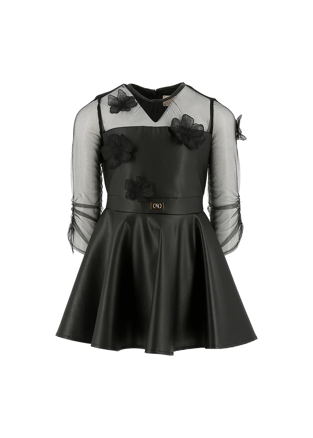 ABITO IN ECOPELLE CON FIORI RICAMATI NERO ELISABETTA FRANCHI - Angel Luxury