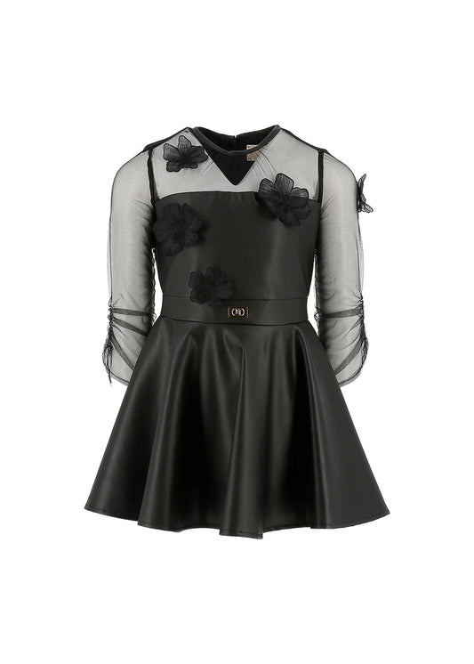 ABITO IN ECOPELLE CON FIORI RICAMATI NERO ELISABETTA FRANCHI - Angel Luxury