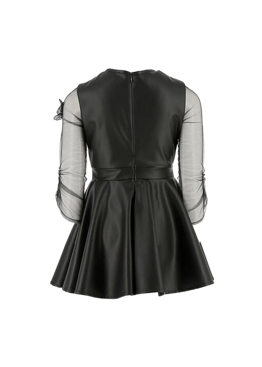 ABITO IN ECOPELLE CON FIORI RICAMATI NERO ELISABETTA FRANCHI - Angel Luxury