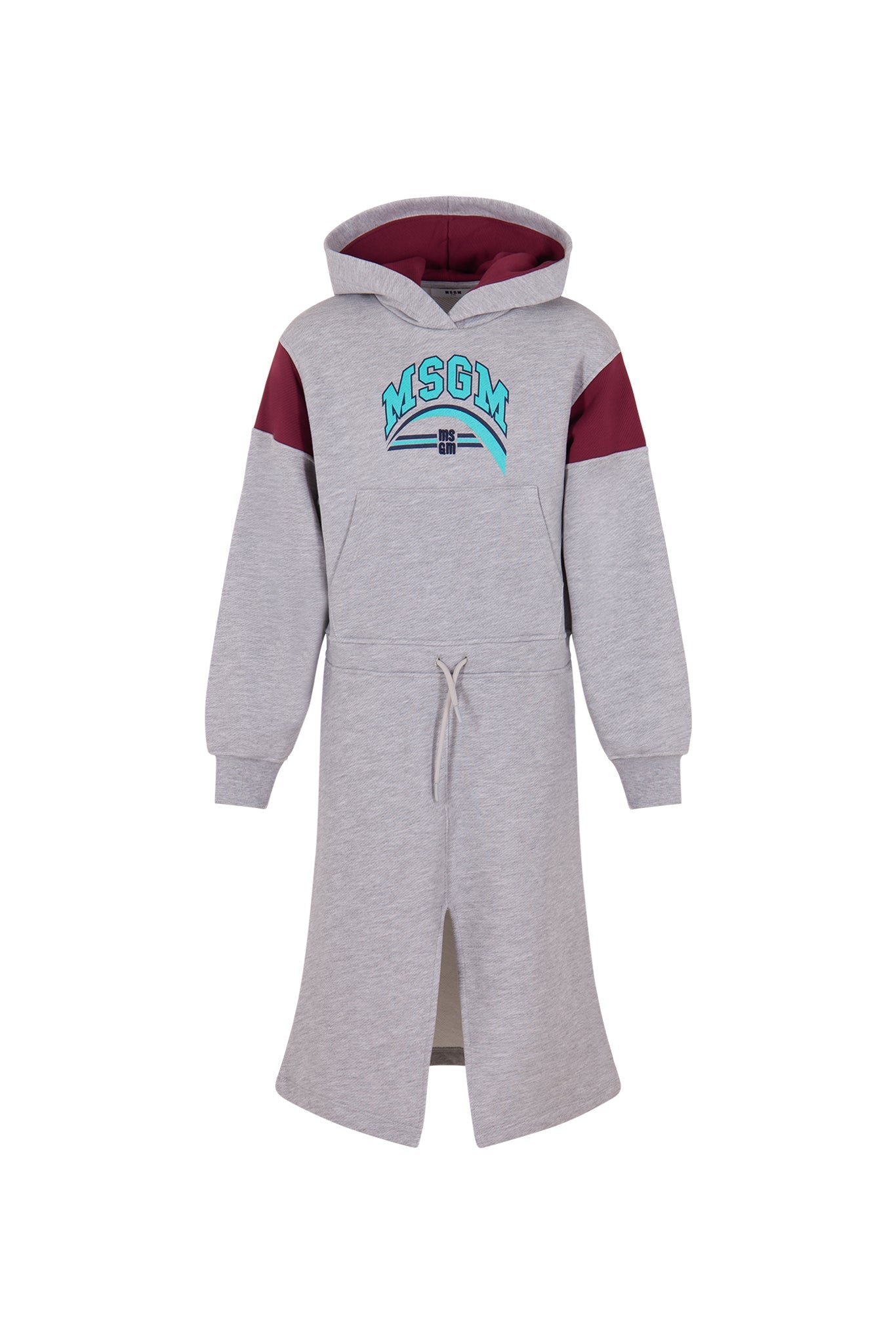 ABITO IN FELPA CON CAPPUCCIO GRIGIO/BORDEAUX CON LOGO MSGM - Angel Luxury