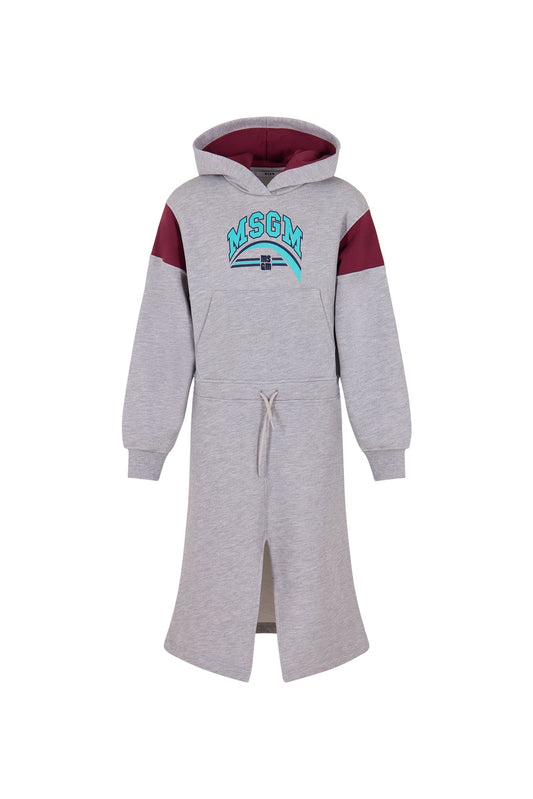 ABITO IN FELPA CON CAPPUCCIO GRIGIO/BORDEAUX CON LOGO MSGM - Angel Luxury