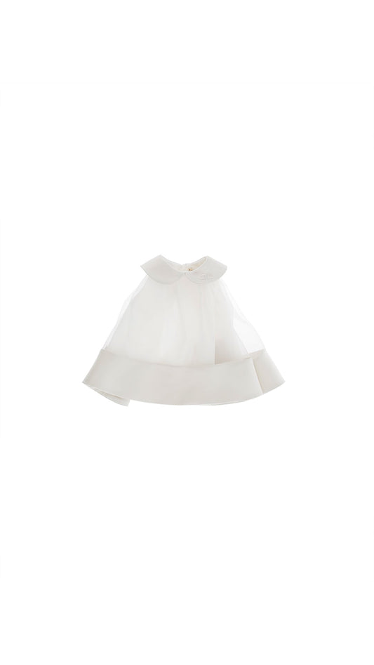 ABITO IN ORGANZA CON DETTAGLI IN RASO PANNA ELISABETTA FRANCHI - Angel Luxury