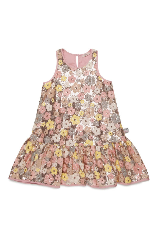 ABITO MULTICOLOR CON FIORI IN PAILLETTES - Angel Luxury