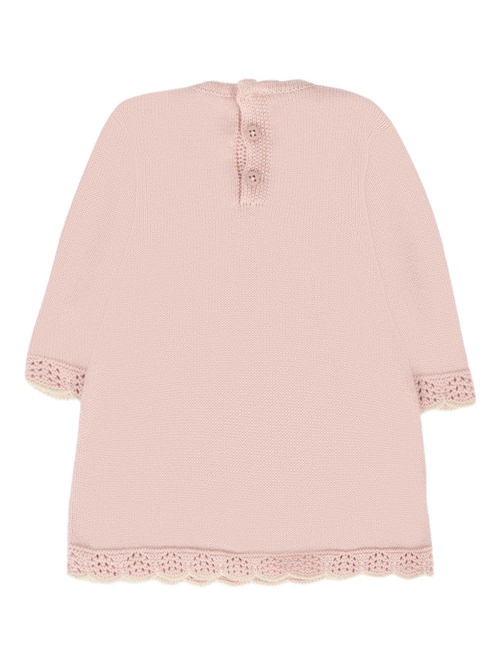 ABITO PER NEONATA IN LANA ROSA CON RICAMO PAZ RODRIGUEZ - Angel Luxury