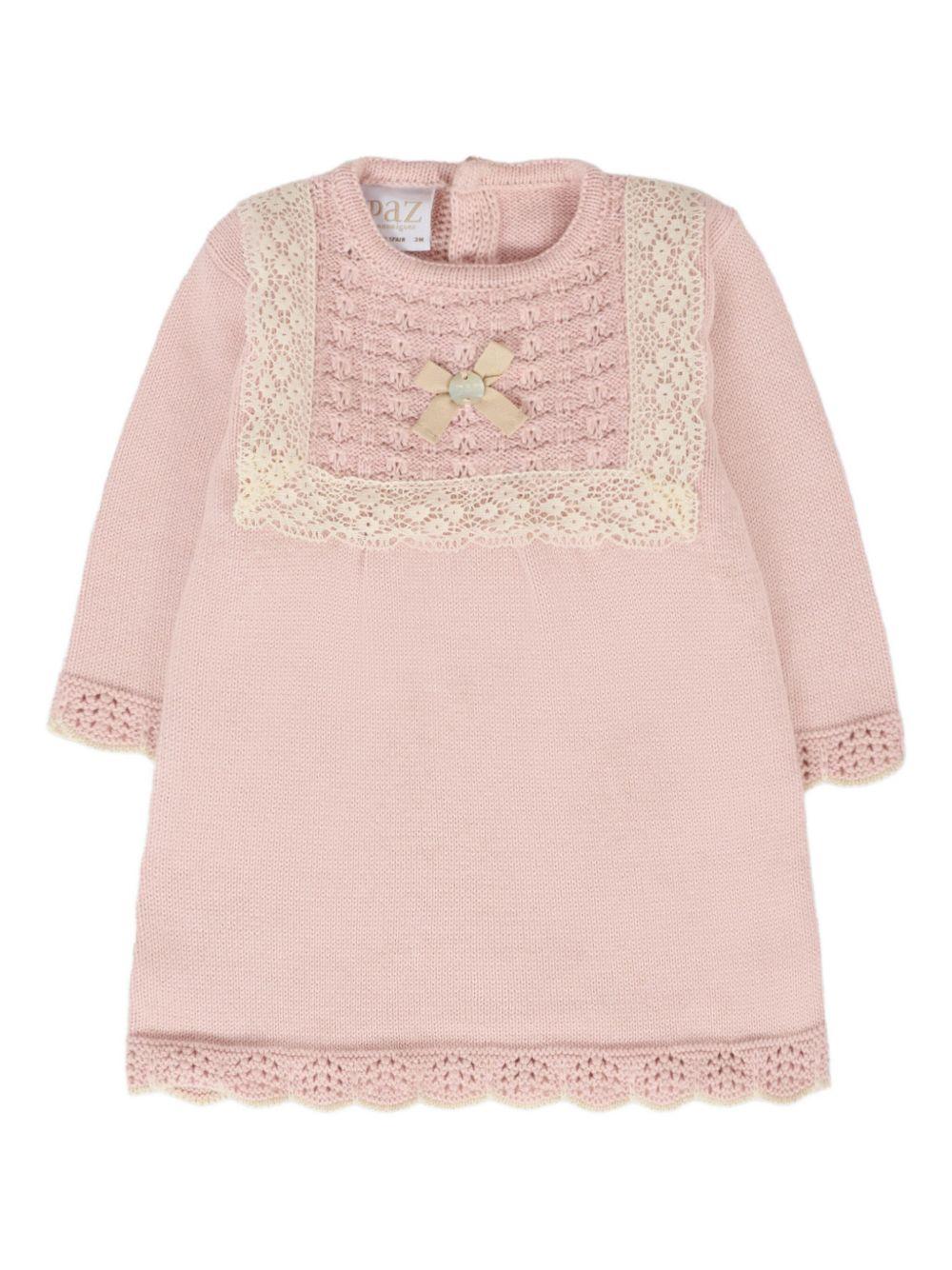 ABITO PER NEONATA IN LANA ROSA CON RICAMO PAZ RODRIGUEZ - Angel Luxury