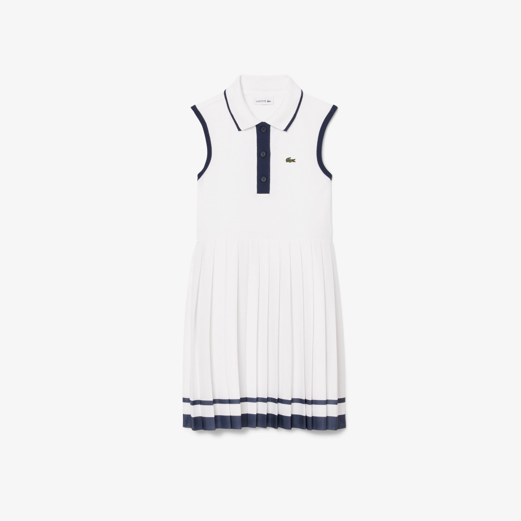 ABITO POLO PLISSETTATO BIANCO/BLU LACOSTE - Angel Luxury
