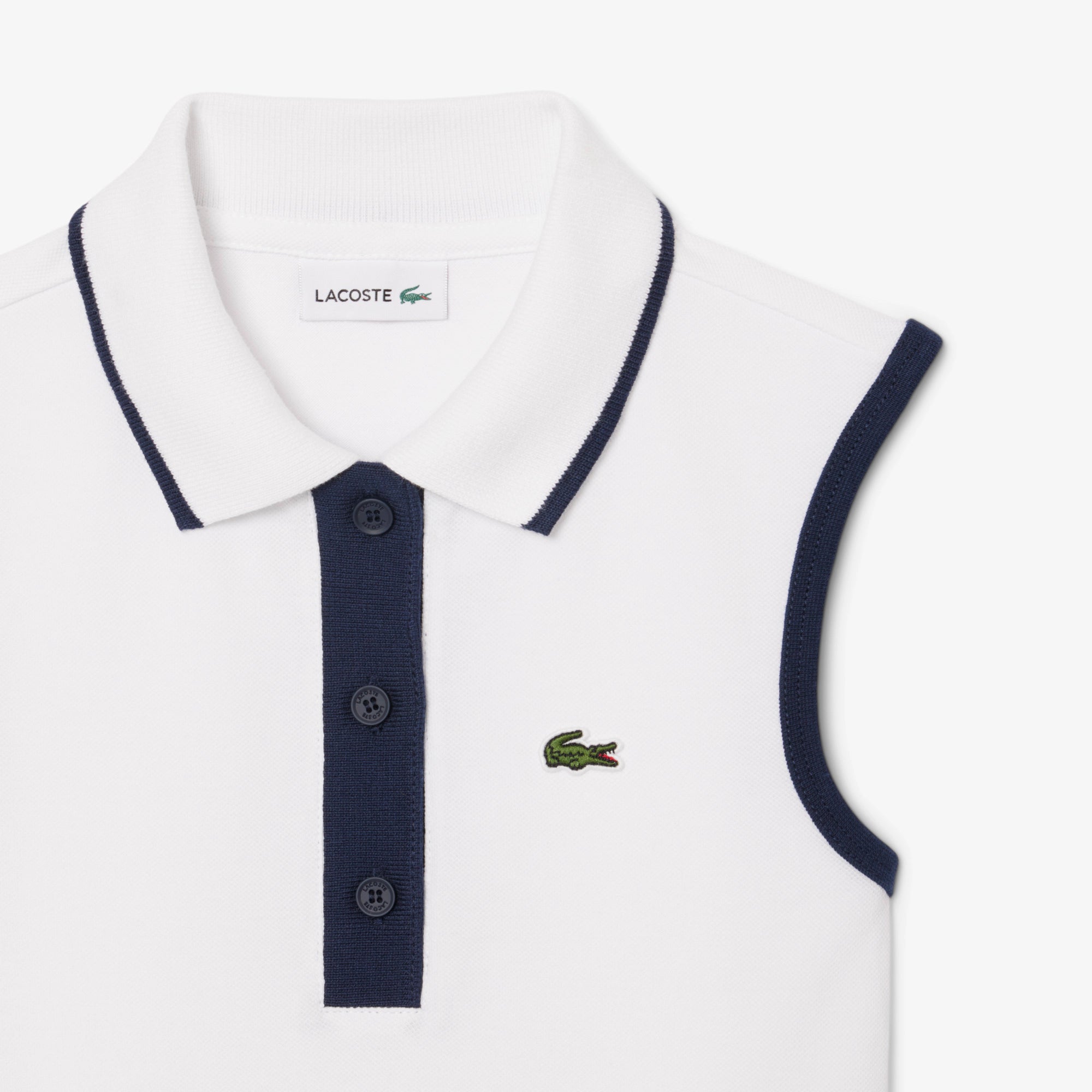 ABITO POLO PLISSETTATO BIANCO/BLU LACOSTE - Angel Luxury
