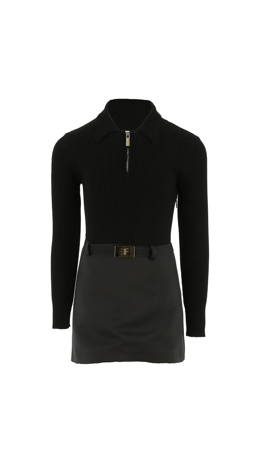 ABITO TRICOT CON GONNA NERO CON LOGO PANNA ELISABETTA FRANCHI - Angel Luxury