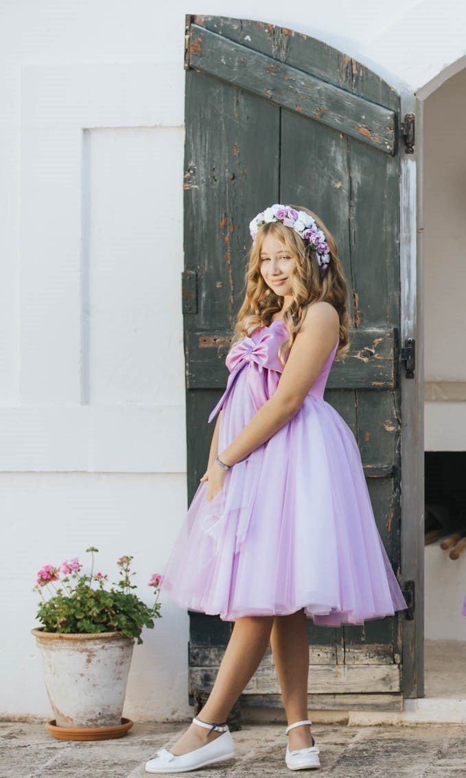 ABITO VIOLA CON FIOCCO COLORI CHIARI - Angel Luxury